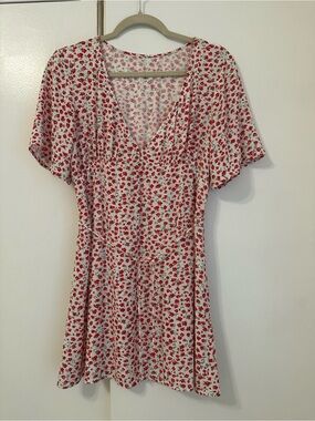 White Mini Dress with Red Floral Print